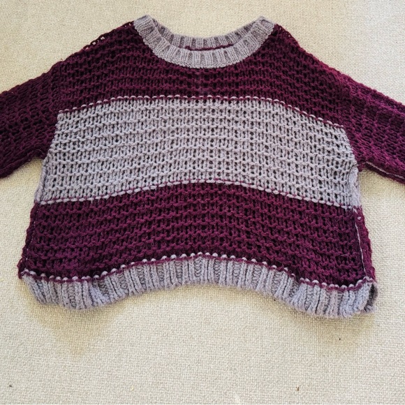 Free People Sweaters - Cozy Free People Knit Striped Sweater - Plum and Gray size S